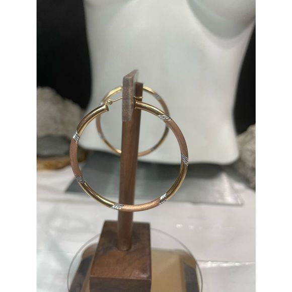 925 silver 10k gold fill giant tri-tone hoop earrings - Picture 6 of 9